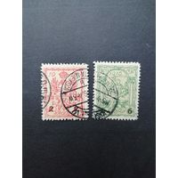 Польша 1915 Марки Mi.1-2 Варшавская городская почта с надпечатками "2 gr и 6 gr" выпуска ноябрь-декабрь из серии "Геральдические фигуры" (гашение с наклейками) Mi.7А-8А каталог 11.50 евро