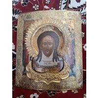 Икона Спас Нерукотворный в позолоченном серебре, 84 пр.школьного письма на золоте (Палех, Мстера, Москва?) 1819 г.