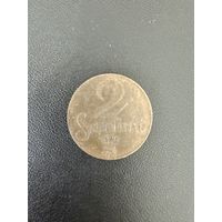 2 сантима 1928 года. Хорошее состояние. С 1 рубля