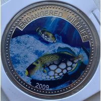 Палау 1 доллар 2009 г. Вымирающие виды. Крупнопятнистый спинорог. В холдере
