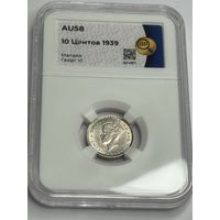 Малайя. 10 cent 1939 Георг VI. Серебро AU58