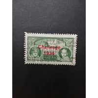 Польша 1934 Марка с надпечаткой "CHALLENGE 1934" на марке Mi.280 из серии "Перелет в Европу" (гашение без клея, наклейка) Mi.290 каталог 4.00 евро