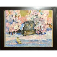 Ландарский Р.Е. Заслуженный художник"Пейзаж с собакой"К/М. 45х35см.