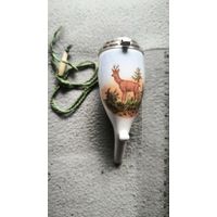 Антикварная фарфоровая чашка трубки."Косуля на опушке". Германия.19в Охотничья серия "Егерьская"