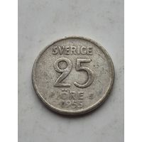 25 эре 1955 года Швеция. Серебро 400. Монета не чищена. 45333