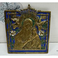 Икона Вершковая Божией Матери Тихвинская, 19 век, Эмали, Красота! С рубля!