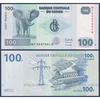 Конго, 100 франков 2022 г, P-W98B (MF, Oberthur, cлон, национальный парк Вирунга), UNC