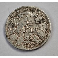 1905 год 1/2 марки Германия    серебро