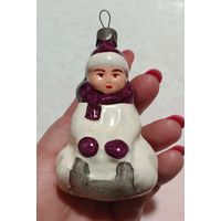 Елочные игрушки, стекло, станочник, мальчик на санках