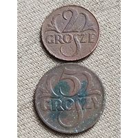 Распродажа - 2 гроша 1925г,5 грошей 1928г,Республика Польша