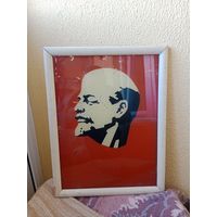 Агитация В.И.Ленин стекло рисовался бойцом советской армии времени СССР для ленкомнаты размер 43 * 33 см. С 1 руб без мц