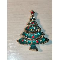 Брошь "Ёлочка", вставки, эмали, размер 4*3 см., застёжка рабочая.