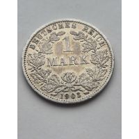 1 марка 1903 года. Германия. Вильгельм II. Серебро 900. Монета не чищена. 45428