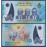Намибия, 30 долларов 2020 г., P-W18 (A, полимер, памятная - 30-я годовщина независимости, номинация IBNS 2020), UNC