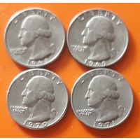 Квотер (25 центов) 1968Р.1969D.1970D.1971D США VF