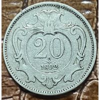 Монета 20 Геллеров 1892 год. Австро - Венгрия.