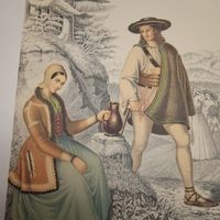 Литография с акварели  Иллюстрация двусторонняя 29.5х22.5 см.  нач.20в.