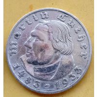 Германия 2 марки 1933 F (Штутгарт). Мартин Лютер. Редкость. С рубля