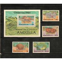 Ангилья-1988(Мих.791-794,БЛ.81) , **   ,  Морская фауна,Крабы, Рыбы, Рождество (полная серия)