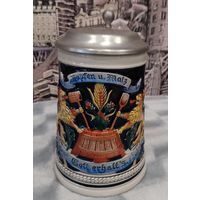 Коллекционная пивная кружка "Хмель и Солод. Бог сохранит их". Ручная работа. Немецкий производитель. Клейма.