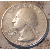 25 центов ( квотер) 1968 D США