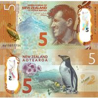 Новая Зеландия 5 долларов образца 2015 года UNC p191