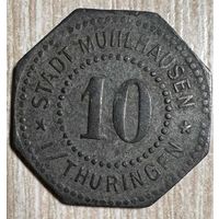 Монета 10 пфеннигов 1917 год. Город Мюльхаузен. Веймарская республика. С рубля без МЦ.