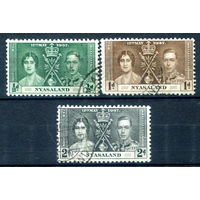 Британские колонии - Ньясаленд - 1937г. - коронация короля Георга VI и королевы Елизаветы - 3 марки - полная серия, гашёные [Mi 49-51]. #2-Bc-58-A-1