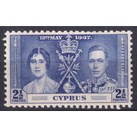 36.BrKS. Великобритания. Колонии.  Кипр. Коронация Георга VI и Елизаветы. 1937 г. 2 1/2P. Mi.#135.