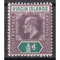 158.BrK. Великобритания. Колонии. Виргинские острова. Эдуард VII. Стандарт. 1/2P. 1904 г. Mi.#26.