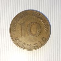 10 пфеннигов 1950 года(D) Федеративная республика. Очень красивая монета! Родная патина!