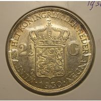 Нидерланды, 2 1/2 Гульдена 1930 Серебро, Сохран !
