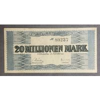 Банкнота 20 миллионов марок.  Кайзерслаутерн. Веймарская республика.
