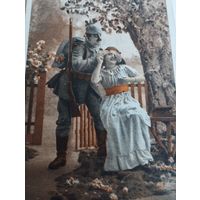 Фото ПМВ .  Боец в пикельхельме с дамой -патриотика.Оригинал!