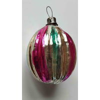 Елочная игрушка СССР. Ребристый шар с вертикальными цветными полосами