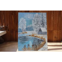 Картина "зимняя сказка",холст на картоне.