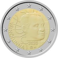 2 Евро  2020 Финляндия 100 лет со дня рождения Вяйнё Линна UNC из ролла