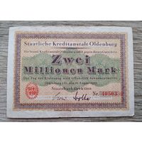 Werty71 Германия 2 миллиона 2000000 марок 1923 банкнота гроссгельд Ольденбург
