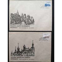 Польша 1981 Четыре КПД с полной серией марок "Виды городов Польши" (спецгашение) Mi.2737,2752-2755 каталог 5.50 евро