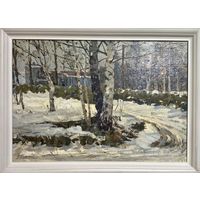 Корженевский А.С "Талый снег", 1973г. Картон, масло. Размер 35х49 см.