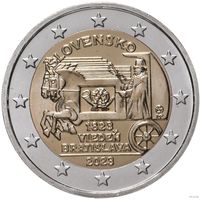 2 евро 2023 Словакия 200 лет со дня открытия конной почты на маршруте Вена-Братислава UNC из ролла