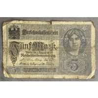 Банкнота 5 марок 1917 год. Германская империя. С рубля без МЦ.
