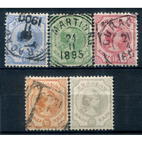 Нидерландские колонии - Кюрасао - 1892/96г. - королева Вильгельмина - 5 марок - полная серия, гашёные, MH [Mi 25-29]. #3-WB-77-A-1