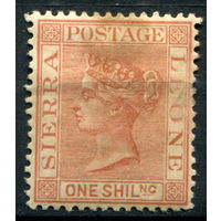 Британские колонии - Сьерра-Леоне - 1883/93г. - королева Виктория, 1 Sh - 1 марка - MH с надписью карандашом на клее и пятном сверху на лицевой стороне [Mi 21]. #4-B5-118-A-1