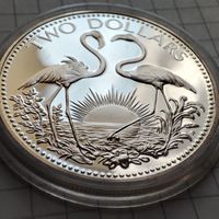 2 доллара Багамы 1974 года. Серебро.Пруф.