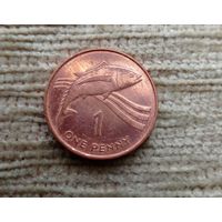 Werty71 Остров Святой Елены и Вознесения 1 пенни 1997 Средний портрет Королевы Рыба Тунец