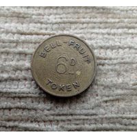 Werty71 Великобритания Жетон игральный Токен Медаль bell fruit 6 пенсов 2,5 новых пенса