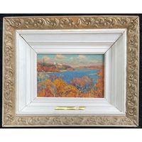 Дьяконов С.Д "Осень над Сожем", 1995г. Картон, масло.Размер 17х26 см.