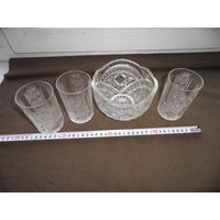 Салатница и три стакана из хрусталя времён СССР.С рубля.