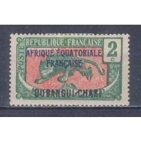 [81] Французские колонии. Убанги-Шари 1924. Фауна.Леопард.2 с. ДВОЙНАЯ НАДПЕЧАТКА. МН